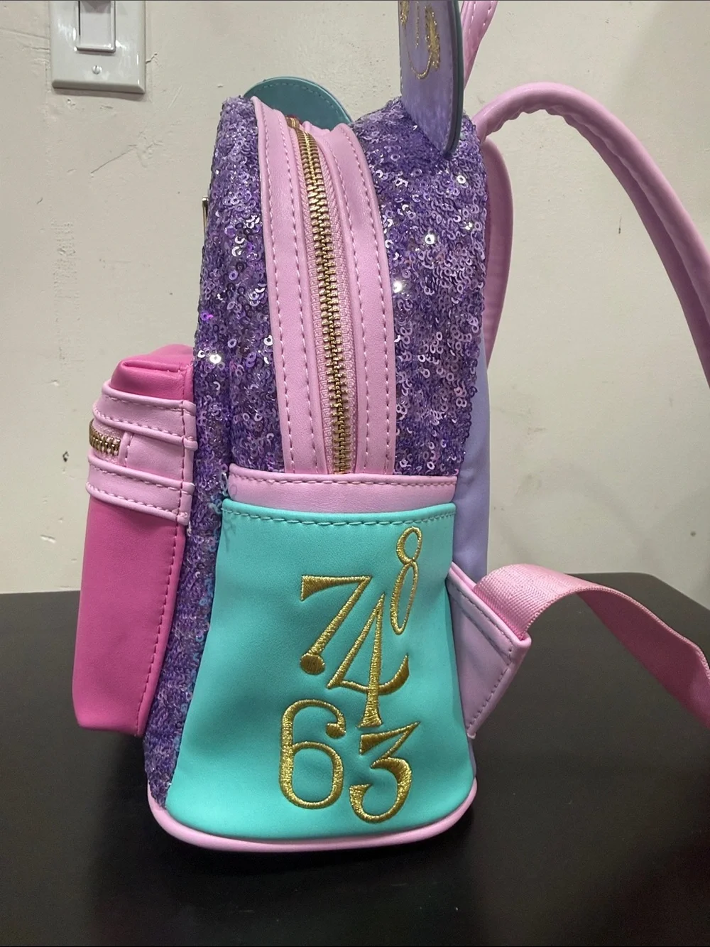 Loungefly Pink, Purple & Teal Sequin Minnie Ear Mini Backpack